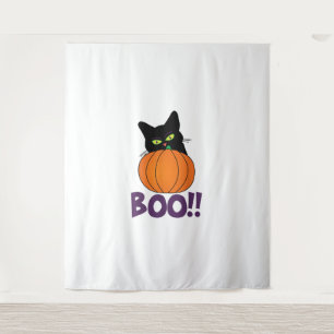 Boo Grappige Jolly Kat Peeking Pumpkin Halloween d Wandkleed