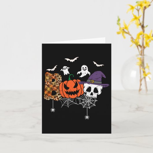 Boo griezelige schedel pompoen geest met Pet Hallo Kaart (Gele Bloem)