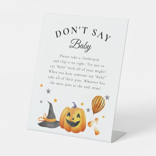 Boo Halloween Baby shower Don't Say Baby spel Reclamebord Met Voetstuk (Voorkant)