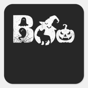 Boo Halloween Costume Bulldog Pumpkin & Witch Pet Vierkante Sticker