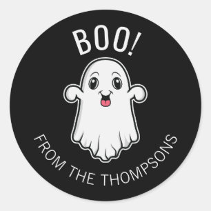 Boo Halloween Geest Aangepaste Tekst Zwart En Wit Ronde Sticker