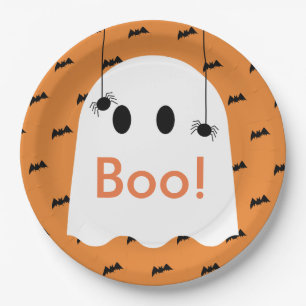 Boo. Halloween Ghost & Bats Oranje Paper Bord