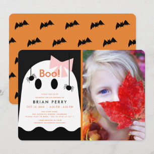 Boo. Halloween Ghost Girl Cute Photo Birthday Kaart