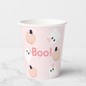 Boo. Halloween Ghost Girl Pumpkin Pink Birthday Pa Papieren Bekers (Voorkant)