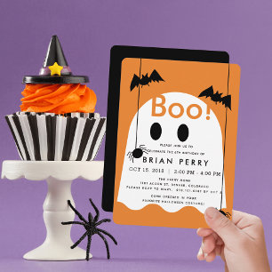 Boo. Halloween Ghost Oranje Birthday Invitation Kaart