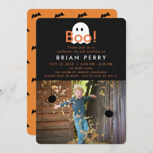 Boo. Halloween Ghost Photo Birthday Invitation Kaart