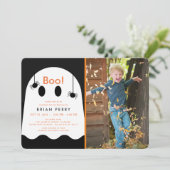 Boo. Halloween Ghost & Spiders Foto Birthday Kaart (Staand voorkant)
