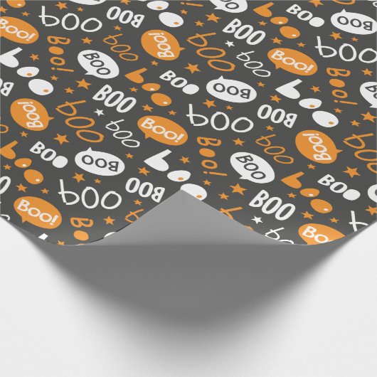 Boo Halloween Handlettering op zwart Cadeaupapier (Hoek)