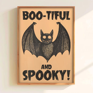 BOO Halloween-muurkunst afdrukbaar cute vleermuis Poster