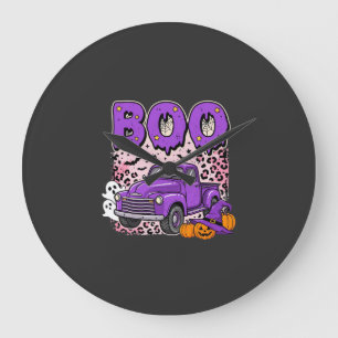 Boo Halloween Paarse Truck Geest en Pompoenen Desi Grote Klok