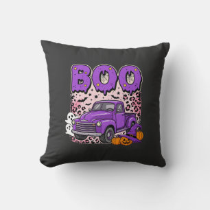 Boo Halloween Paarse Truck Geest en Pompoenen Desi Kussen