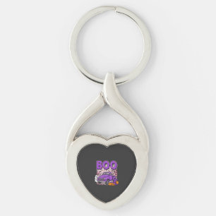 Boo Halloween Paarse Truck Geest en Pompoenen Desi Sleutelhanger