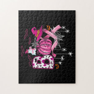 Boo Halloween Pumpkin Pink Ribbon Witch Breast Can Legpuzzel