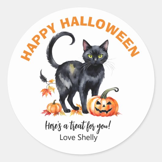 Boo ! Happy Halloween chat noir autocollant (Devant)