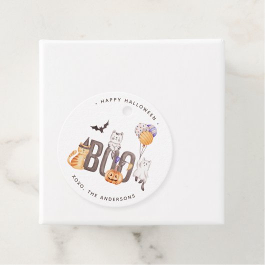 Boo Happy Halloween Cute Kind kattengeesten pompoe Bedankjes Labels (In situ)