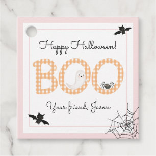 BOO Happy Halloween Gingham Oranje Pink Spooky Bedankjes Labels