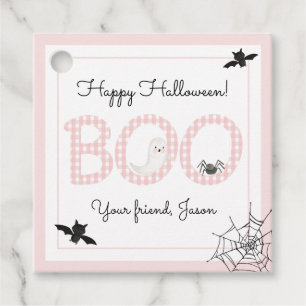 BOO Happy Halloween Gingham Pink Girl Spooky Bedankjes Labels