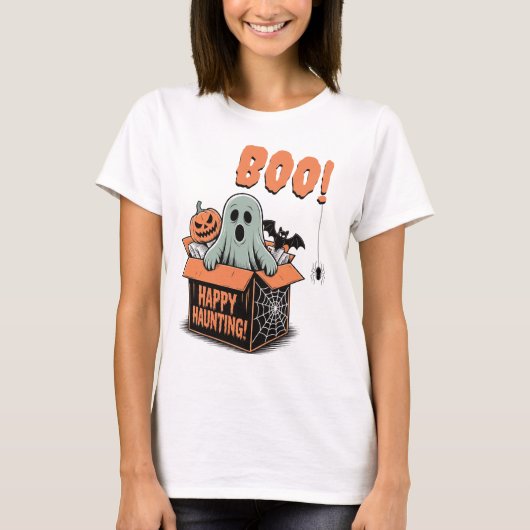 BOO ! Happy Halloween Haunting Ghost T-Shirt (Devant)