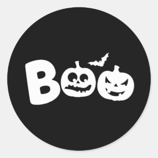 BOO! Happy Halloween-ontwerp met enge pompoenen Ronde Sticker