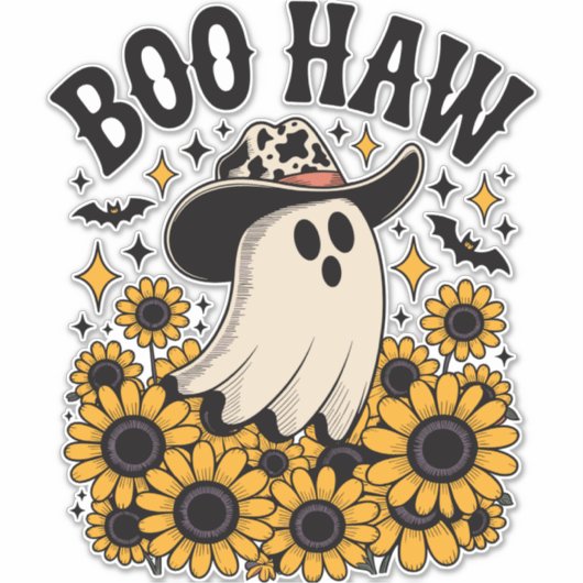 Boo Haw Koe Ghost Western Halloween Sticker (Voorkant)