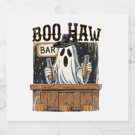 Boo Haw Retro Western Halloween Sparkling Wijnetiket (Enkel label)