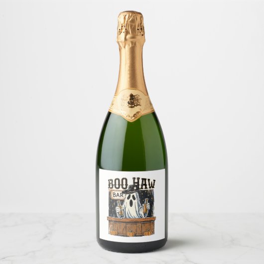 Boo Haw Retro Western Halloween Sparkling Wijnetiket (Voorkant)