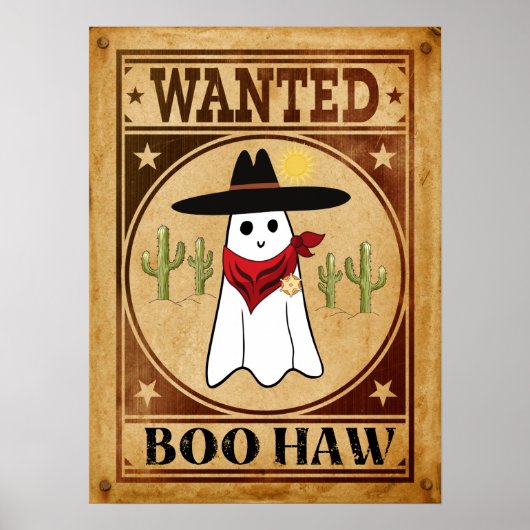 Boo Haw. Westerne Retro Cowboy Ghost Gezocht Poster (Voorkant)