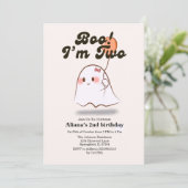 Boo i am two Retro Ghost 2nd Birthday Kaart (Staand voorkant)