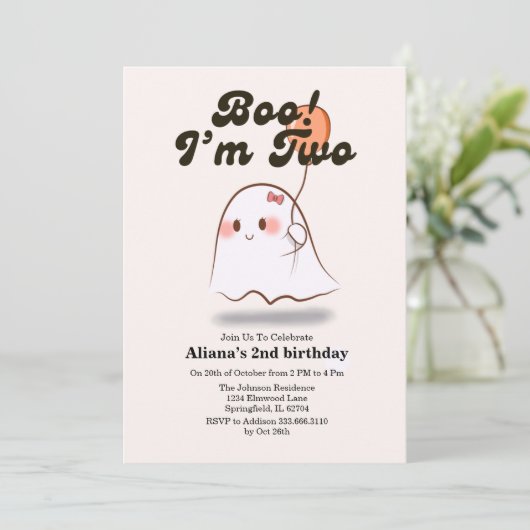 Boo i am two Retro Ghost 2nd Birthday Kaart (Staand voorkant)