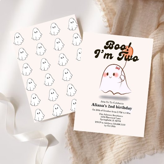 Boo i am two Retro Ghost 2nd Birthday Kaart
