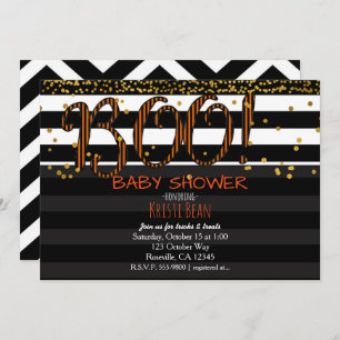  BOO ! Invitation à Halloween Orange et Black Stri