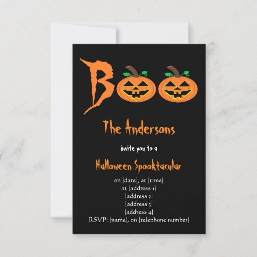 BOO ! Invitation Citrouilles Halloween (Devant)