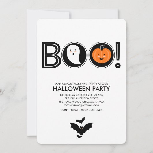 Boo ! Invitation de la fête d'Halloween (Devant)