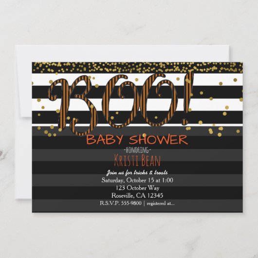BOO ! Invitation Halloween Orange & Black Stripes (Devant)