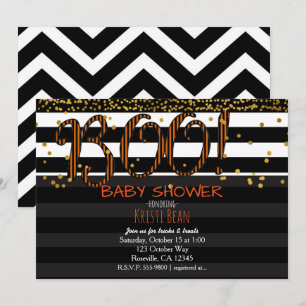 BOO ! Invitation rayures orange et noir Halloween