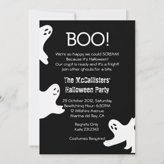 BOO ! Invitations de la fête du costume d'Hallowee (Devant)