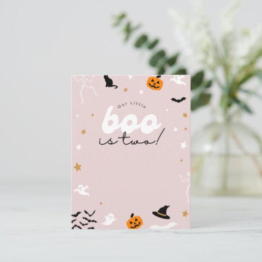 Boo is twee verjaardagsuitnodigingen voor kinderen feestdagenkaart (Staand voorkant)