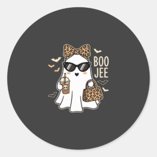Boo Jee Cute Spook Halloween Luipaard Ontwerp_1 Ronde Sticker