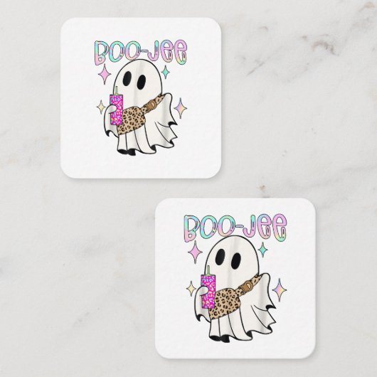 Boo Jee Funny Halloween Ghost Vierkante Visitekaartje (Voorkant / Achterkant)