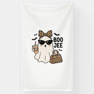 Boo Jee Geest Halloween Luipaard Boog Vector Ontwe Spandoek