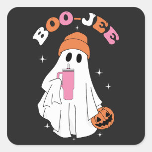BOO JEE Grappige Halloween Geest Koffie Pompoen Vierkante Sticker