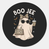 Boo Jee Leopard Ghost Coffee Halloween Boujee Wome Ronde Sticker (Voorkant)