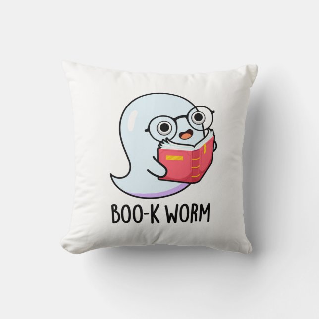 Boo-k Worm Funny Halloween Bookworm Ghost Pun Kussen (Voorkant)