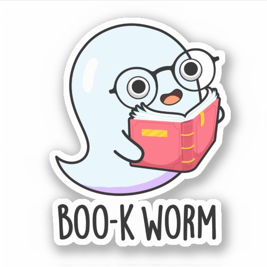 Boo-k Worm Funny Halloween Bookworm Ghost Pun Sticker (Voorkant)