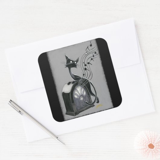 Boo Kat hoort de muziek Vierkante Sticker (Envelop)