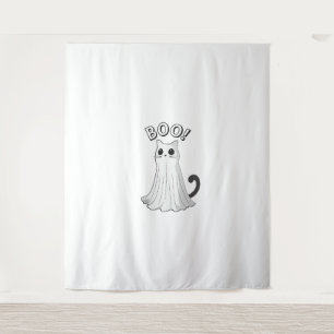 Boo Kat Schattige Ghost Cat Halloween Spooky Kitte Wandkleed