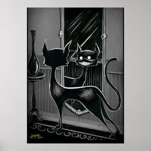 Boo Kat ziet er uit in een donker spiegelbeeld Pos Poster (Voorkant)