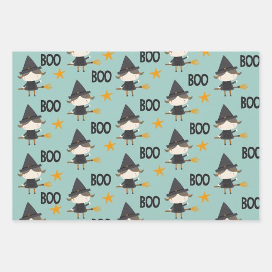 Boo. Kute witch-spookkat en sterren Inpakpapier Vel (Voorkant 2)