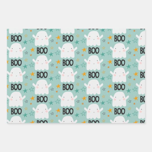 Boo. Kute witch-spookkat en sterren Inpakpapier Vel (Voorkant)