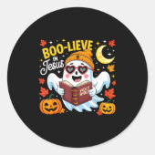 Boo-lieve In Jesus Ghost Christian Halloween Funny Ronde Sticker (Voorkant)